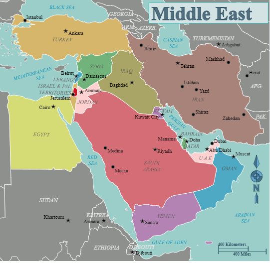 Middle East Countries, List of Middle East Countries, Map -_4.1