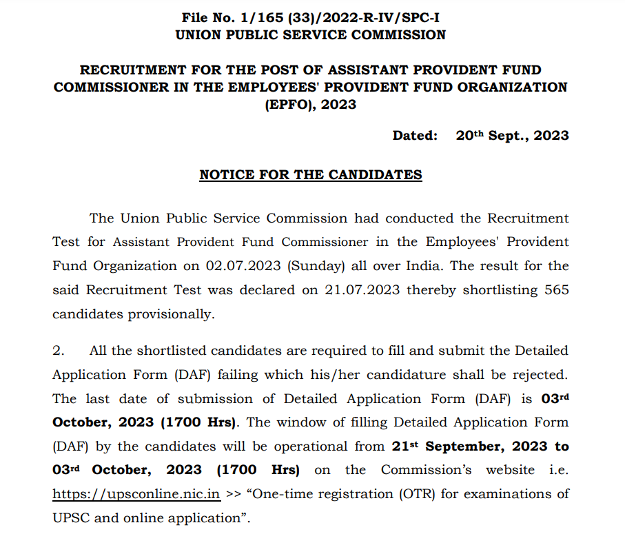 UPSC EPFO DAF Form 2023, Check Direct DAF Link_4.1