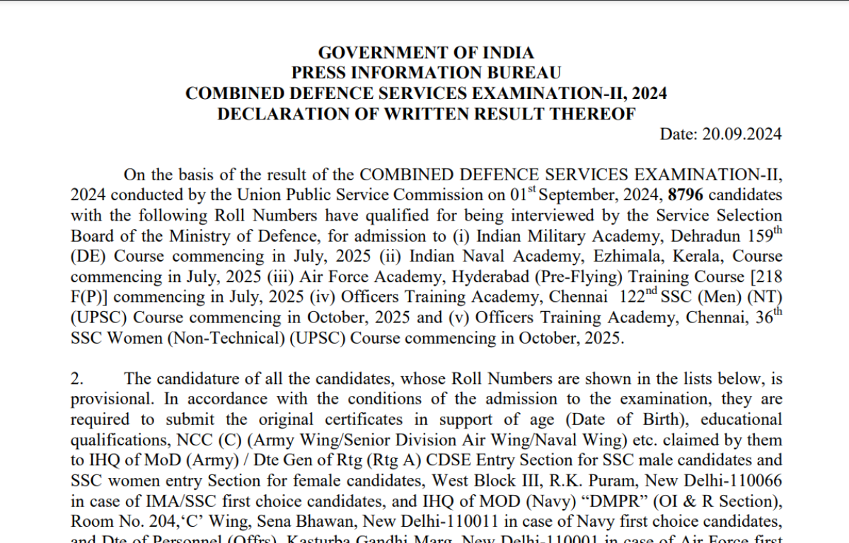 upsc cds 2 result 2024